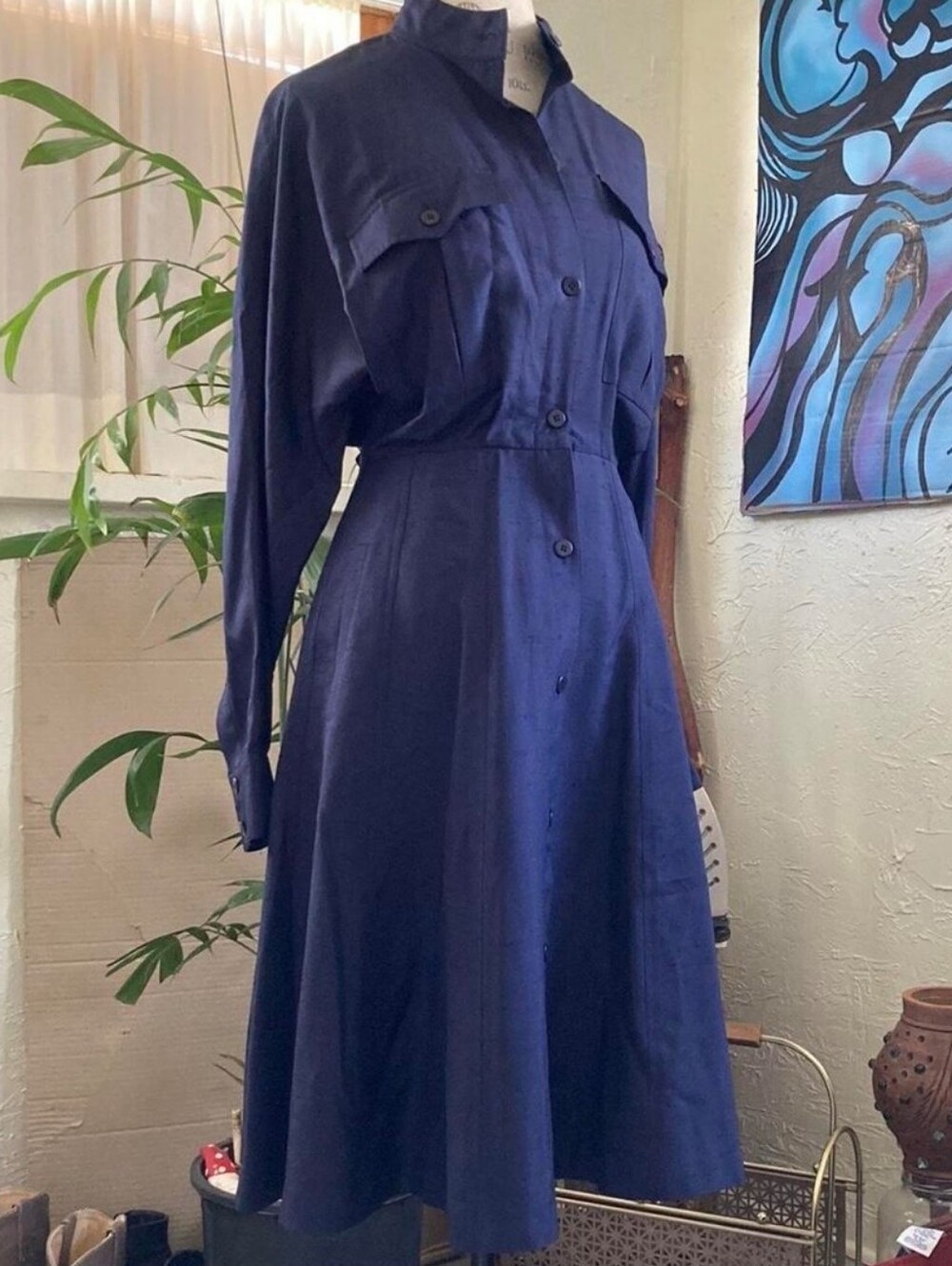 Linda Allard For Ellen Tracy Vintage Silk Dolman Batwing Sleeve Dress